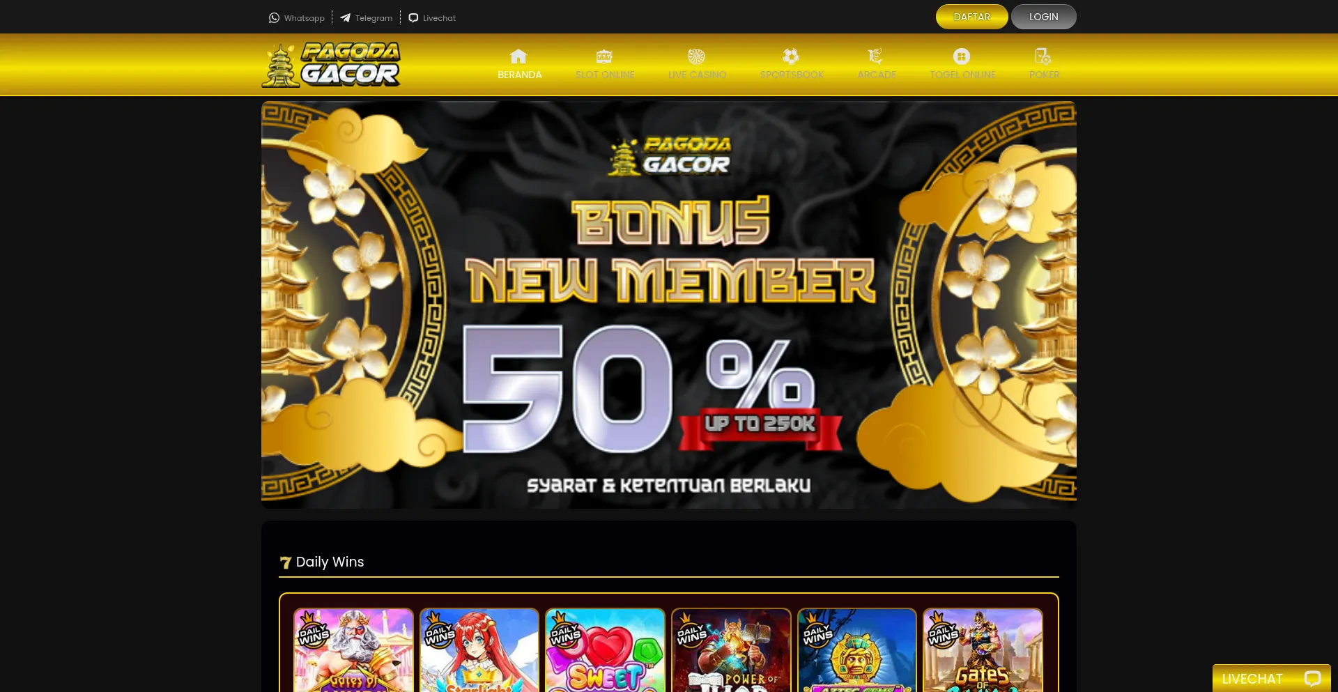 Website screenshot of Pagodagacor.online