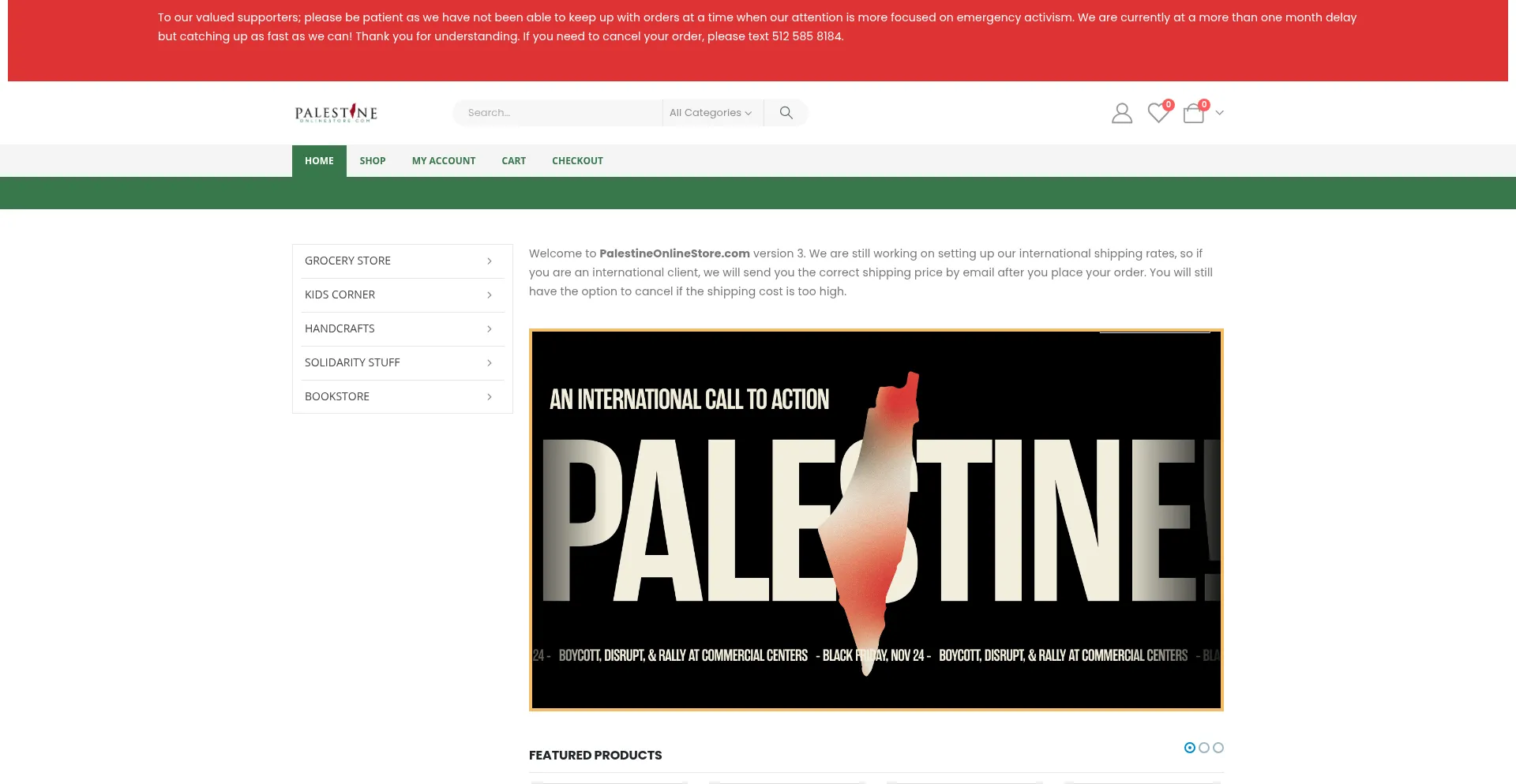 Website screenshot of Palestineonlinestore.com