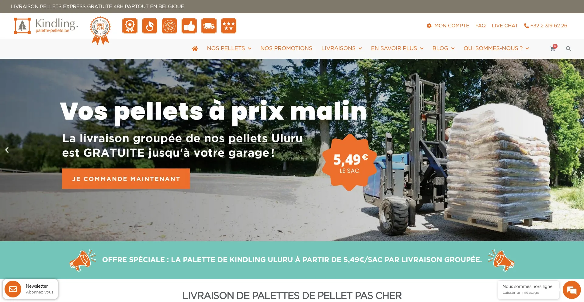 Website screenshot of Palette-pellets.be
