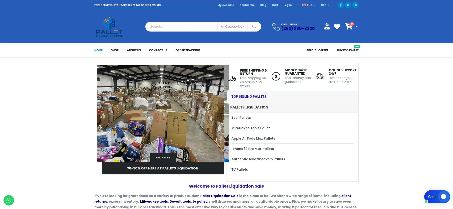 Website screenshot of Palletliquidationsale.com