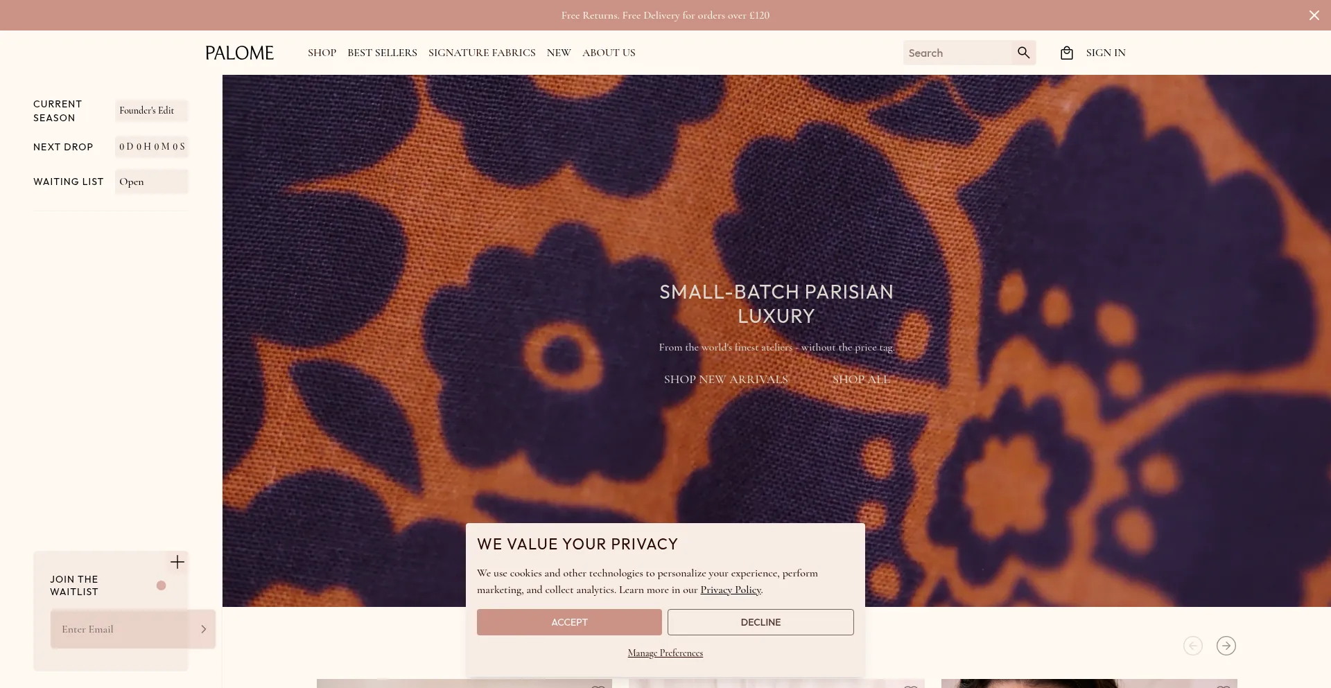 Website screenshot of Palome.com