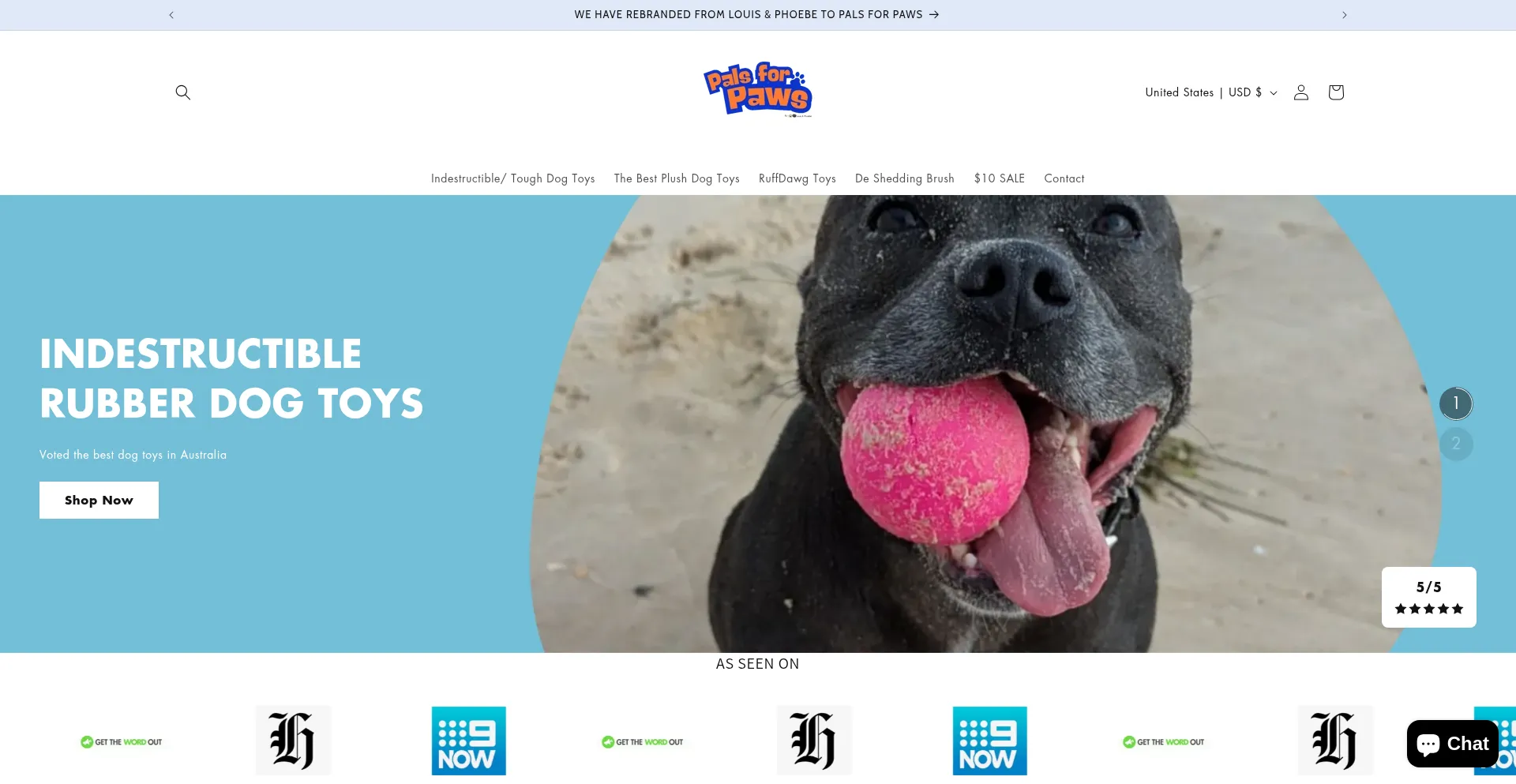 Website screenshot of Palsforpaws.com.au