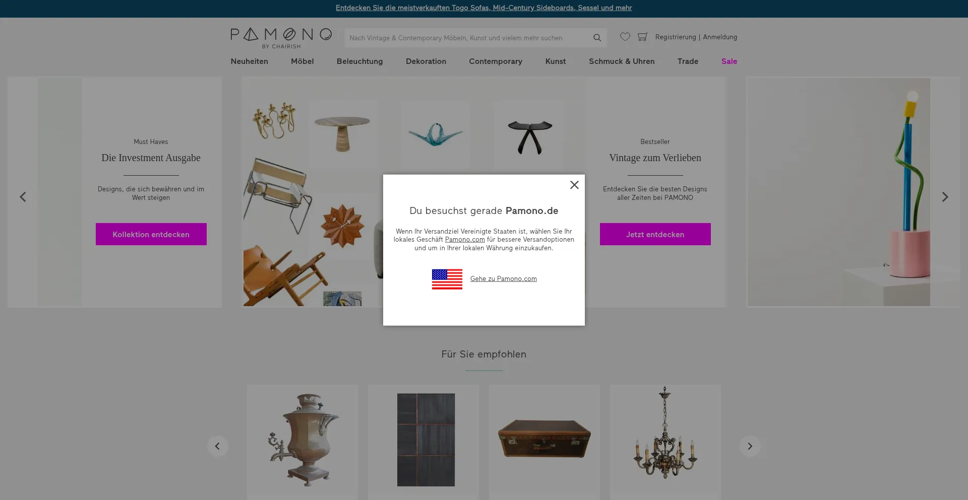 Website screenshot of Pamono.de