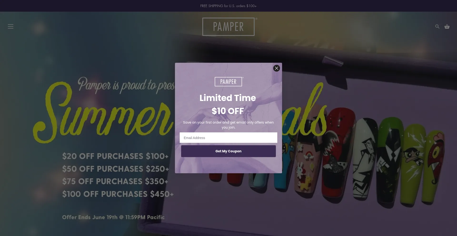 Website screenshot of Pampernailgallery.com