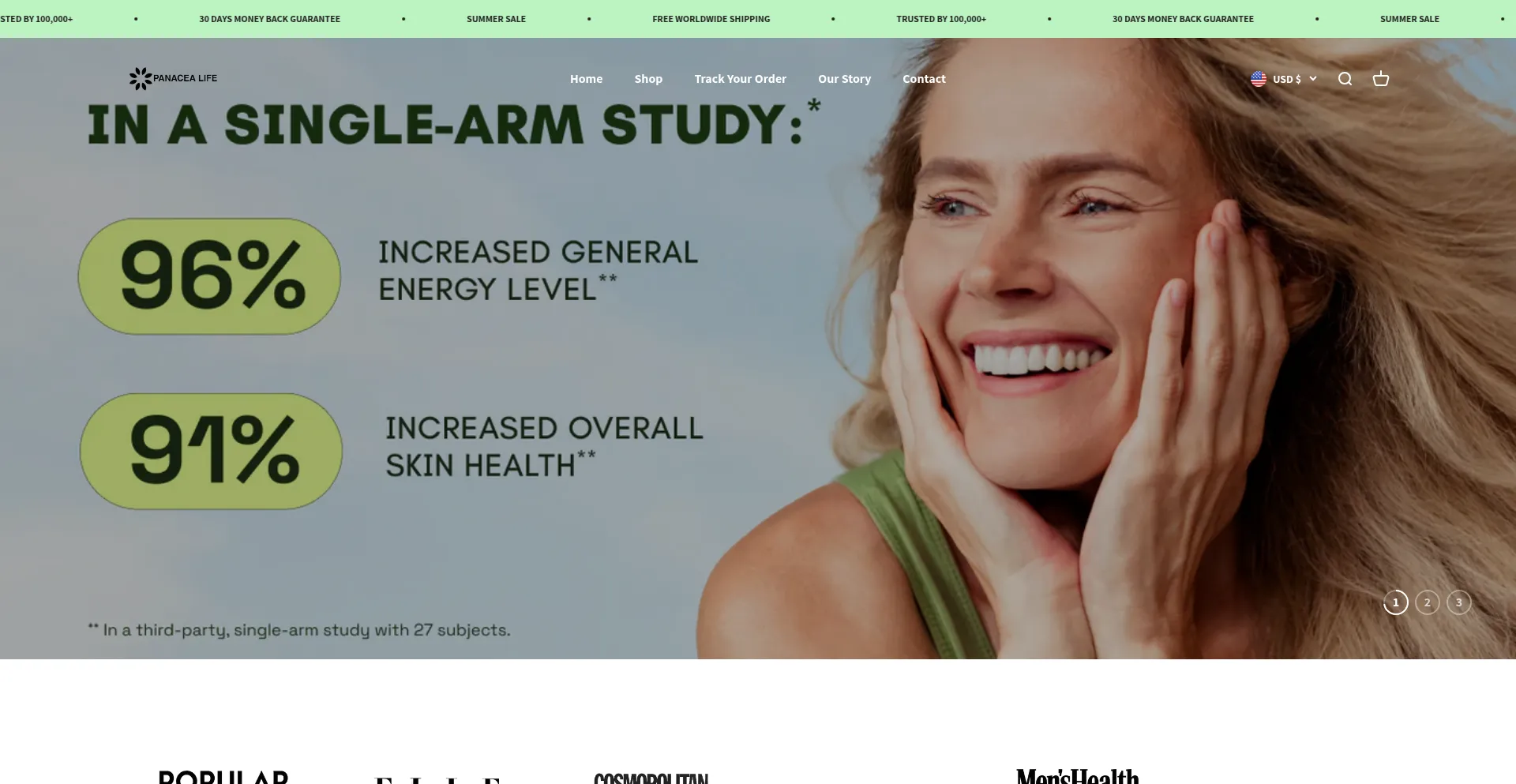 Website screenshot of Panacealife.co