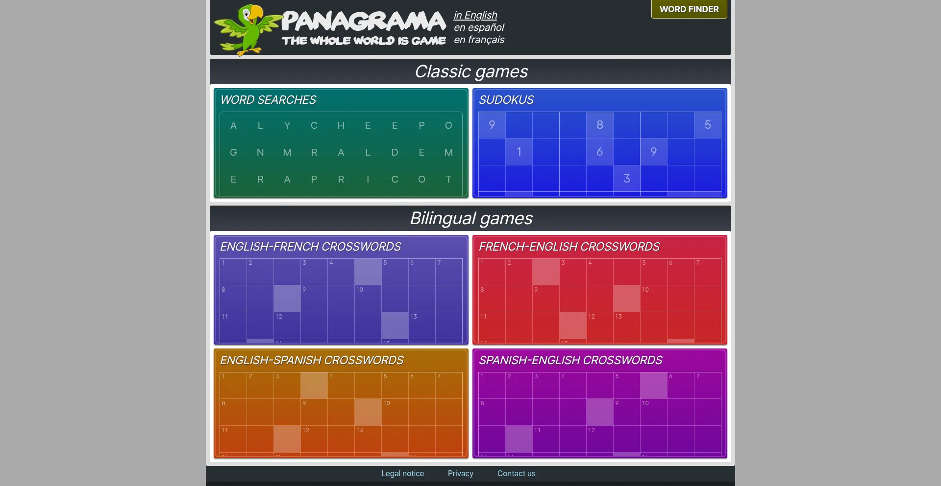 Website screenshot of Panagrama.com