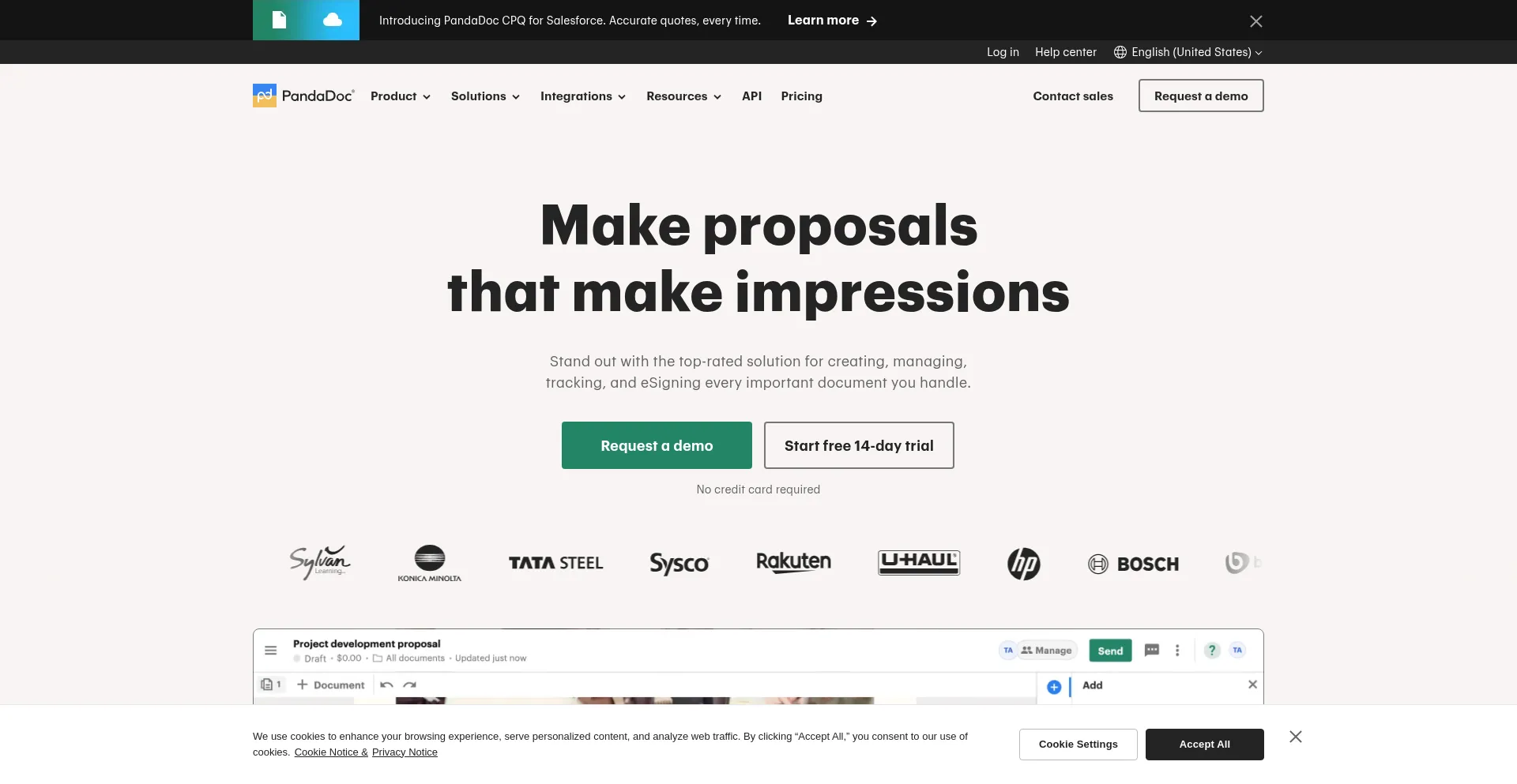 Website screenshot of Pandadoc.com