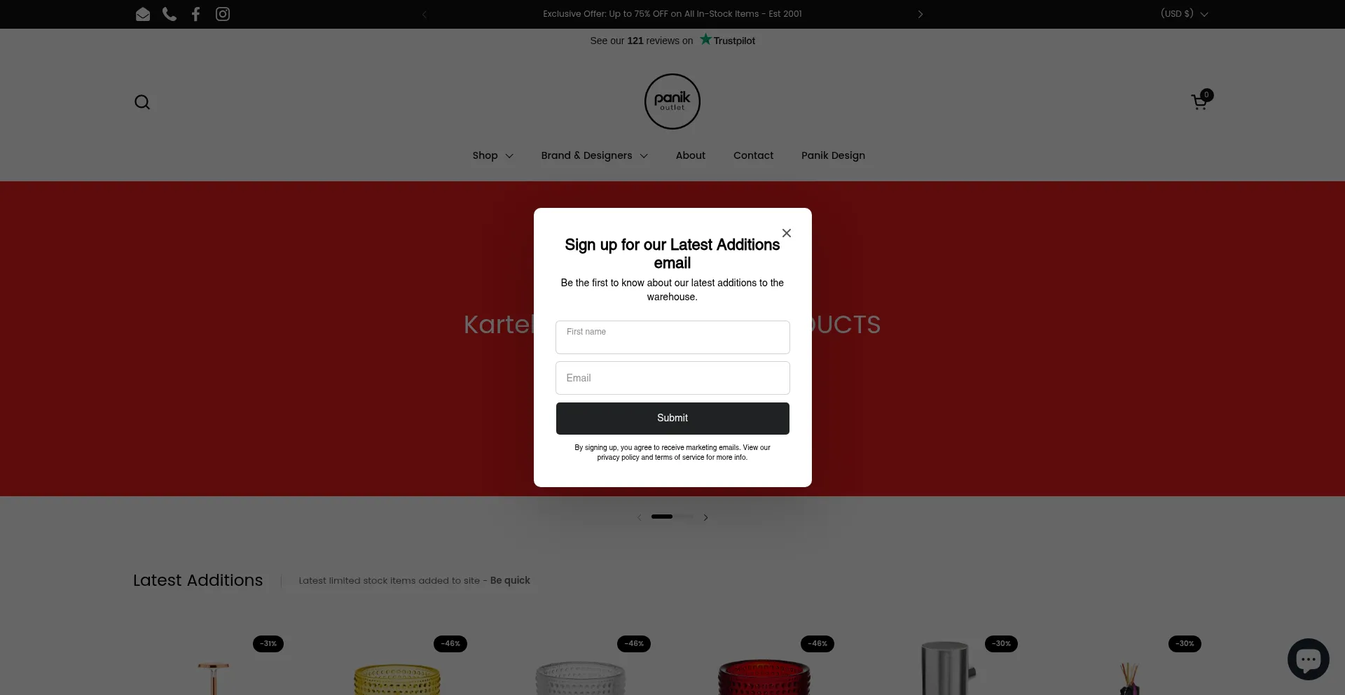 Website screenshot of Panik-outlet.com