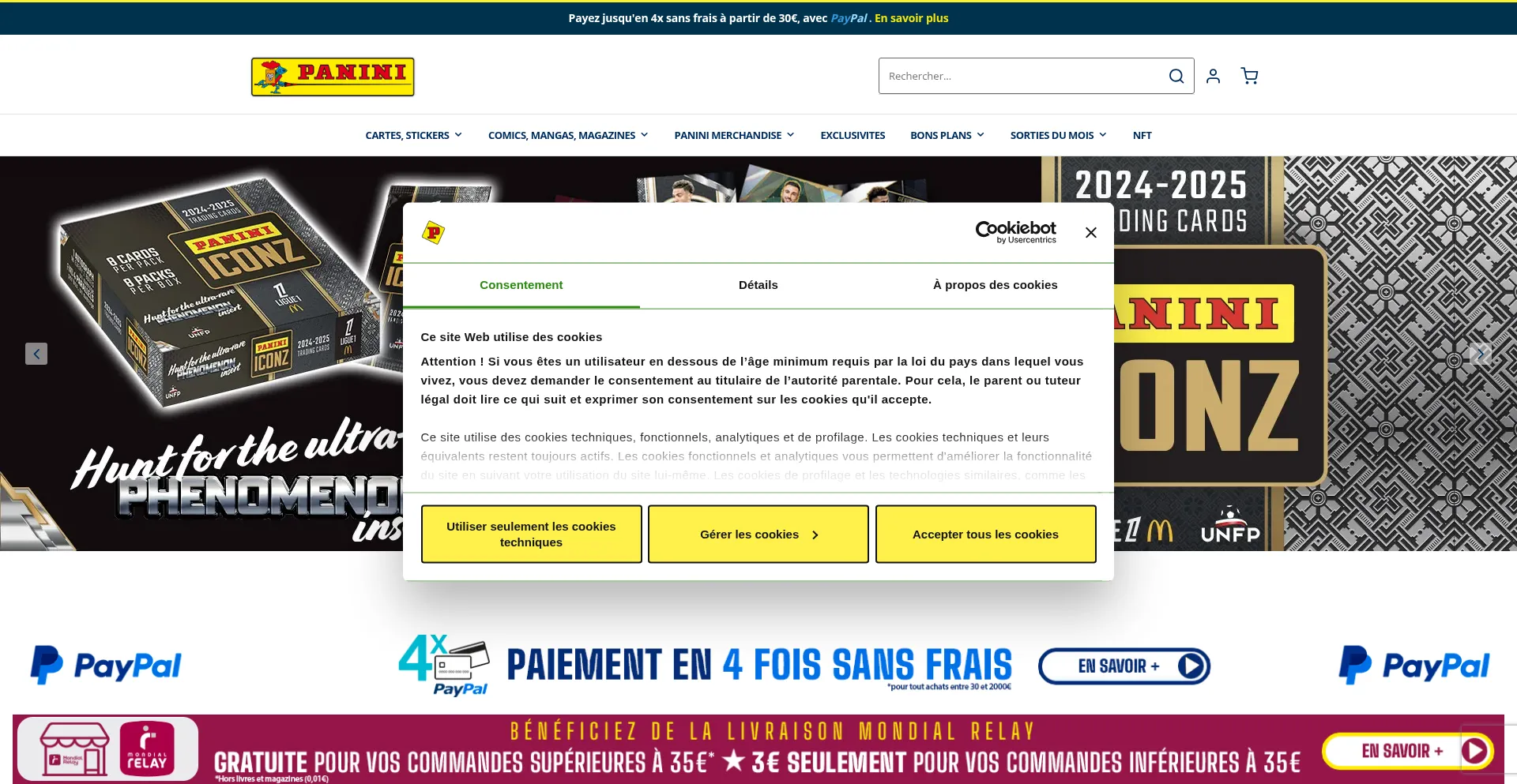 Website screenshot of Panini.fr