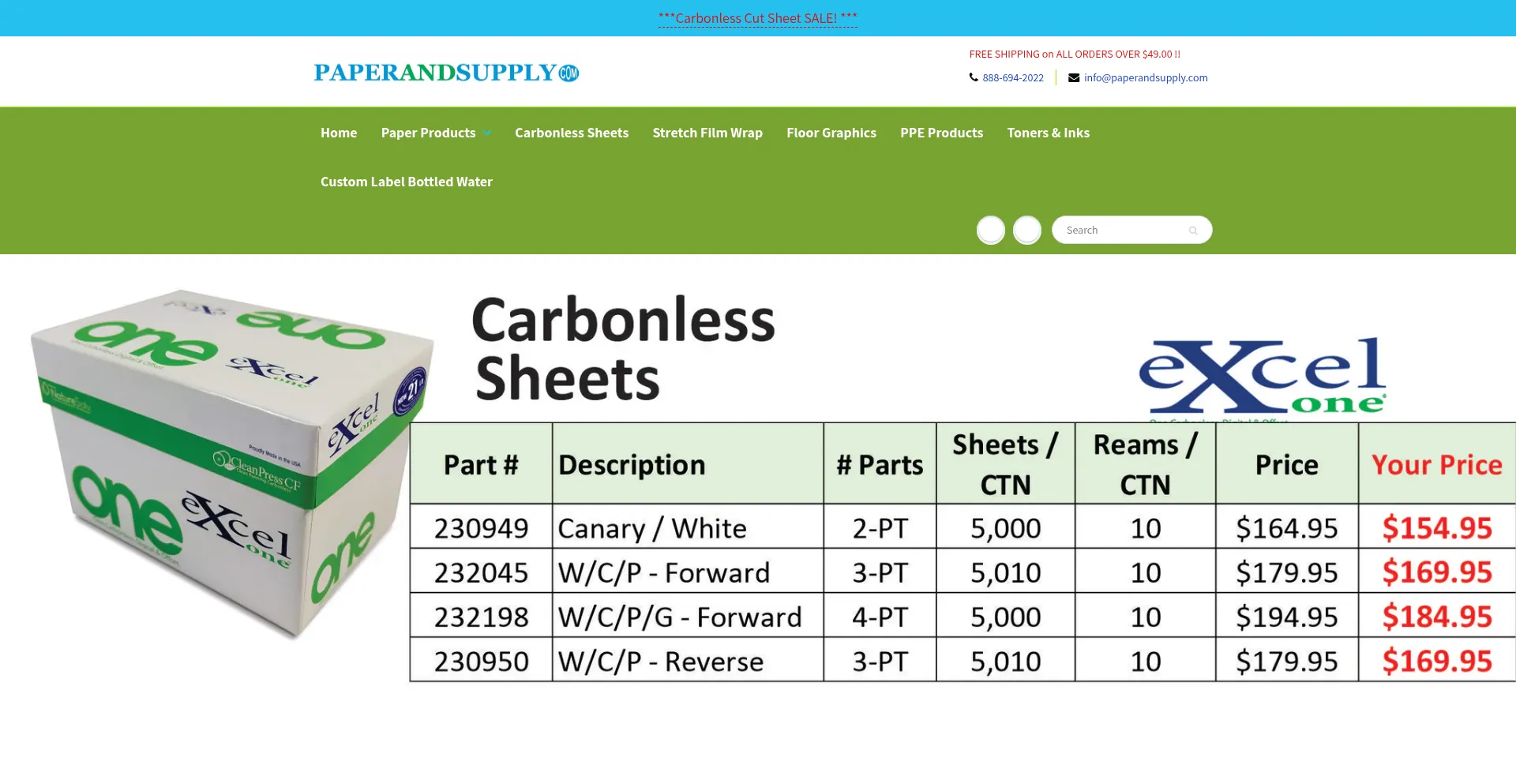 Website screenshot of Paperandsupply.com