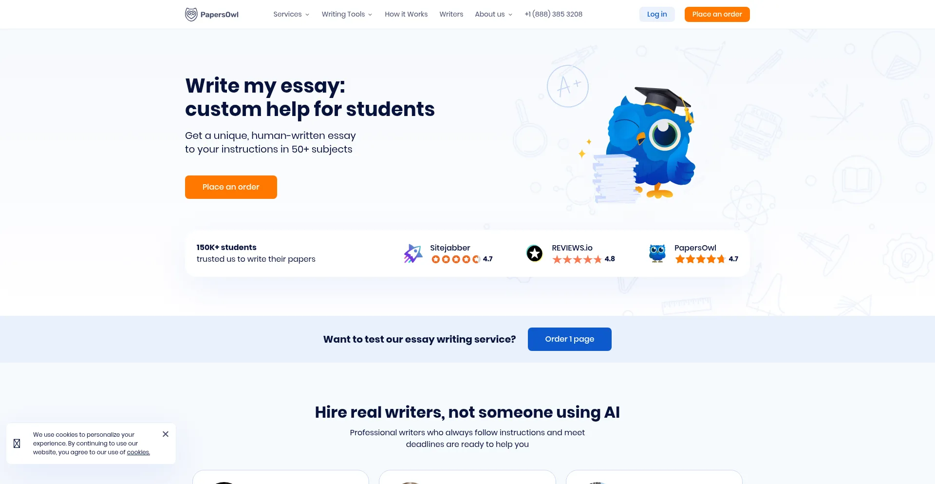 Website screenshot of Papersowl.com