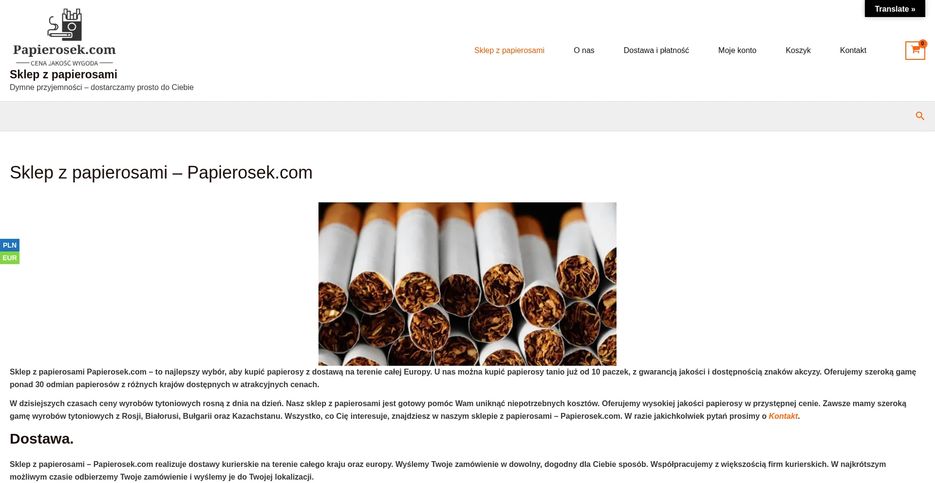 Website screenshot of Papierosek.com