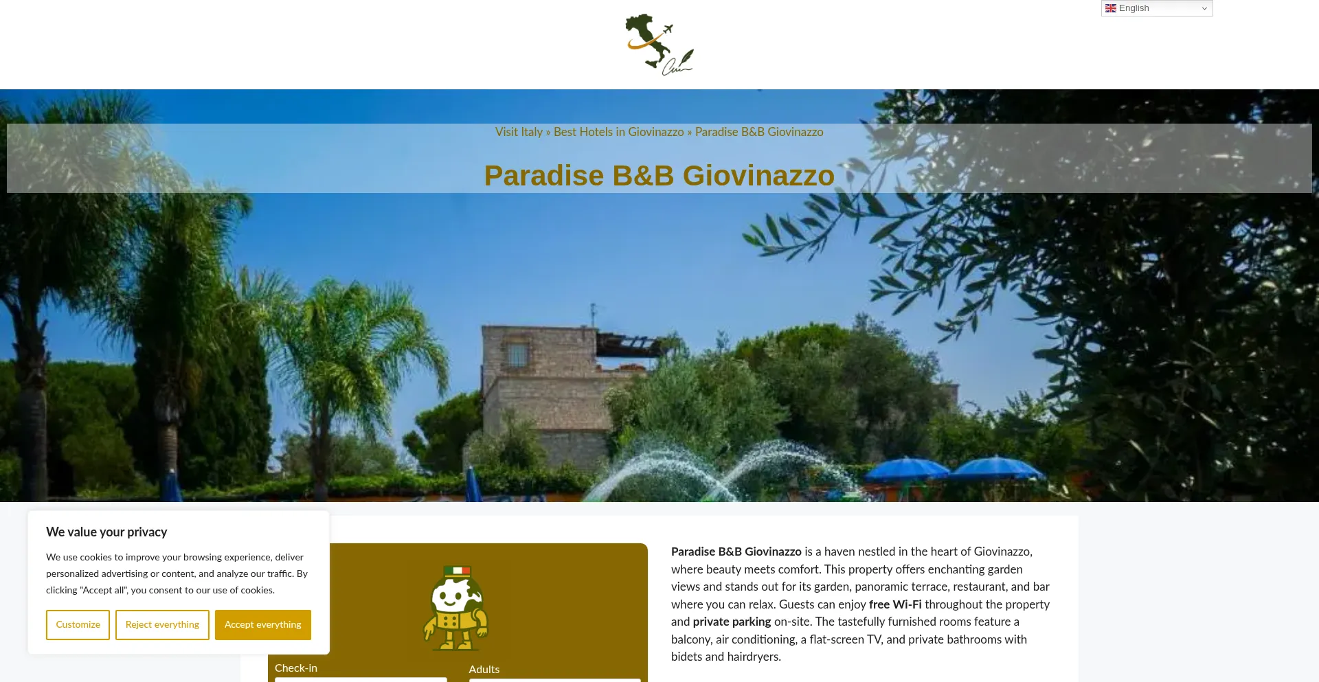 Website screenshot of Paradise-bb-giovinazzo.dreaminginrome.com