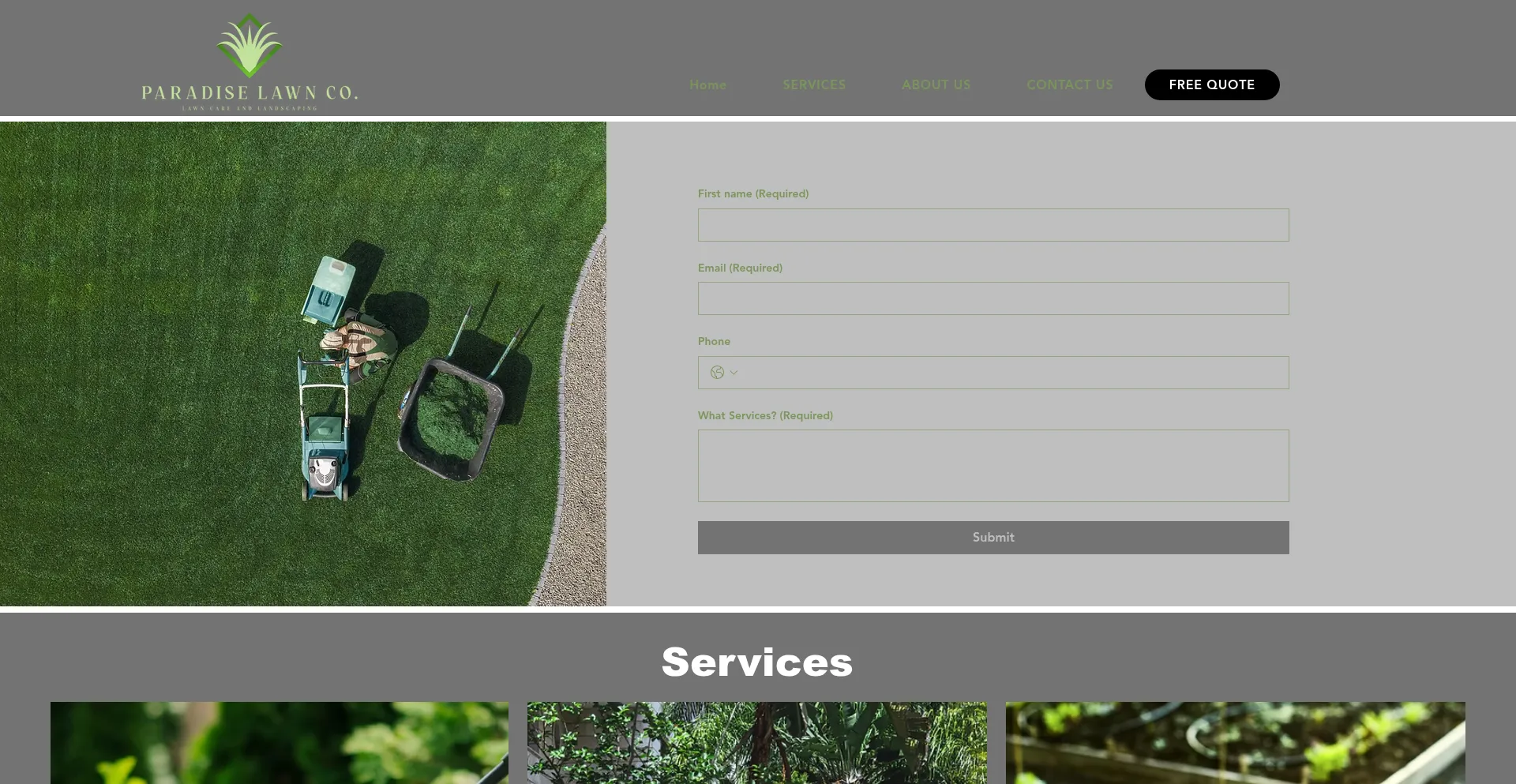 Website screenshot of Paradiselawncompany.com