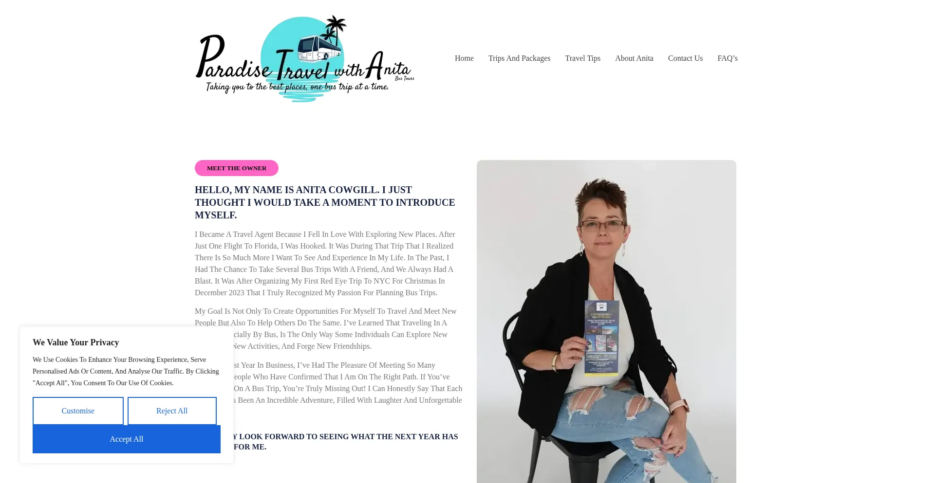 Website screenshot of Paradisetravelwithanita.com