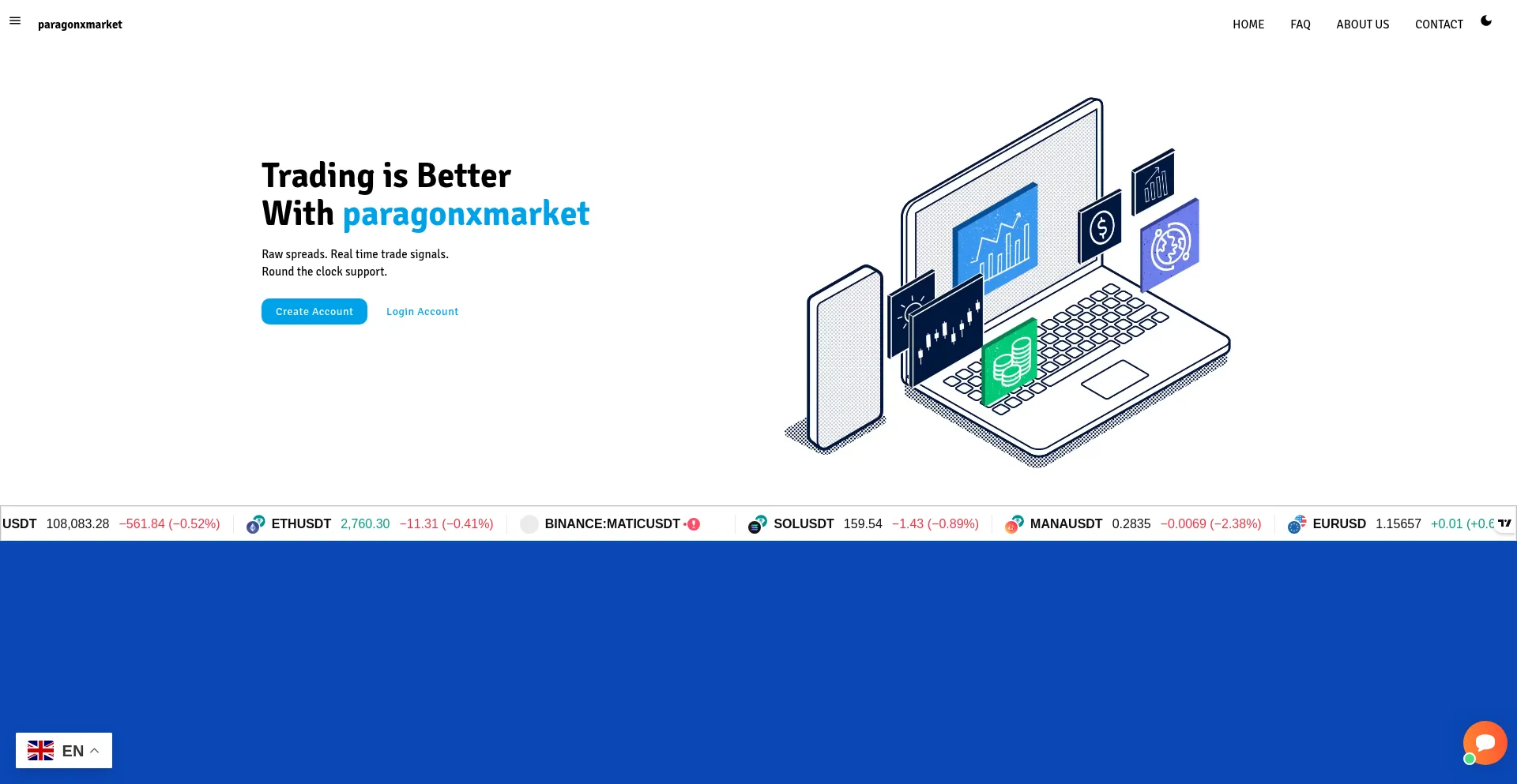 Website screenshot of Paragonxmarkets.live