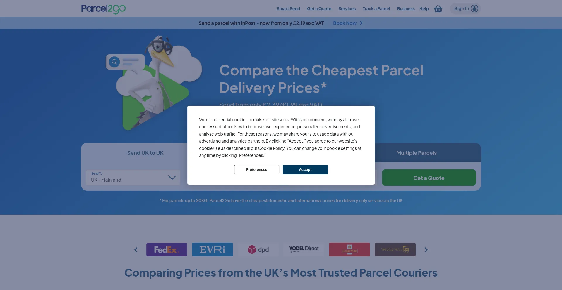 Parcel2go.com Screenshot