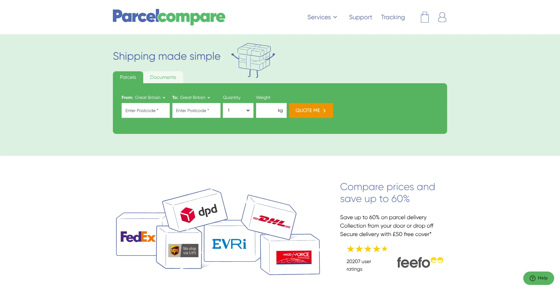 Parcelcompare.com Screenshot