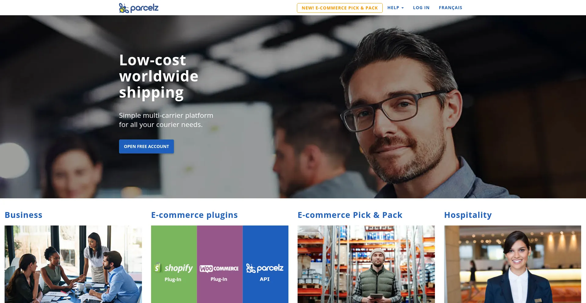 Website screenshot of Parcelz.com