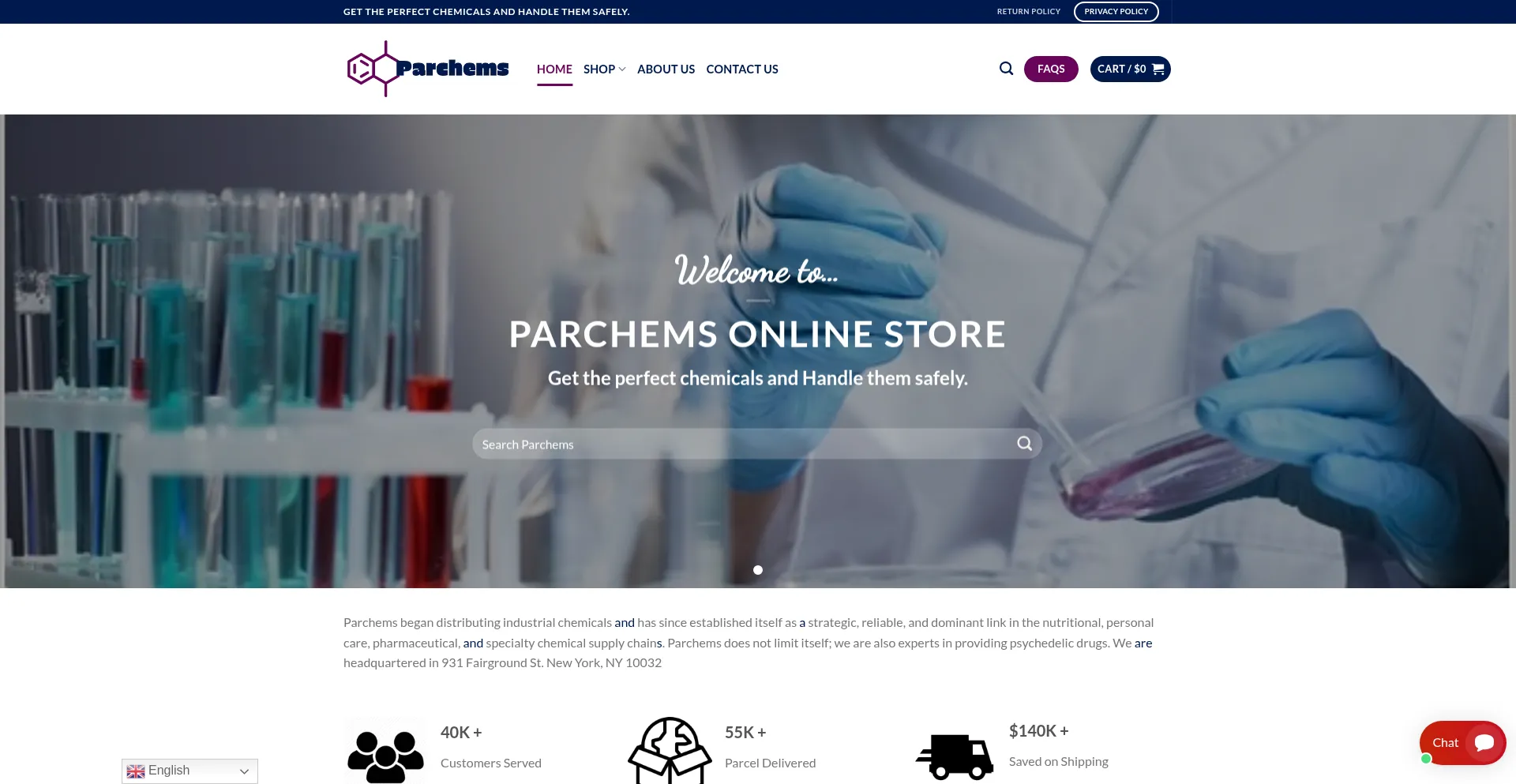 Website screenshot of Parchems.org