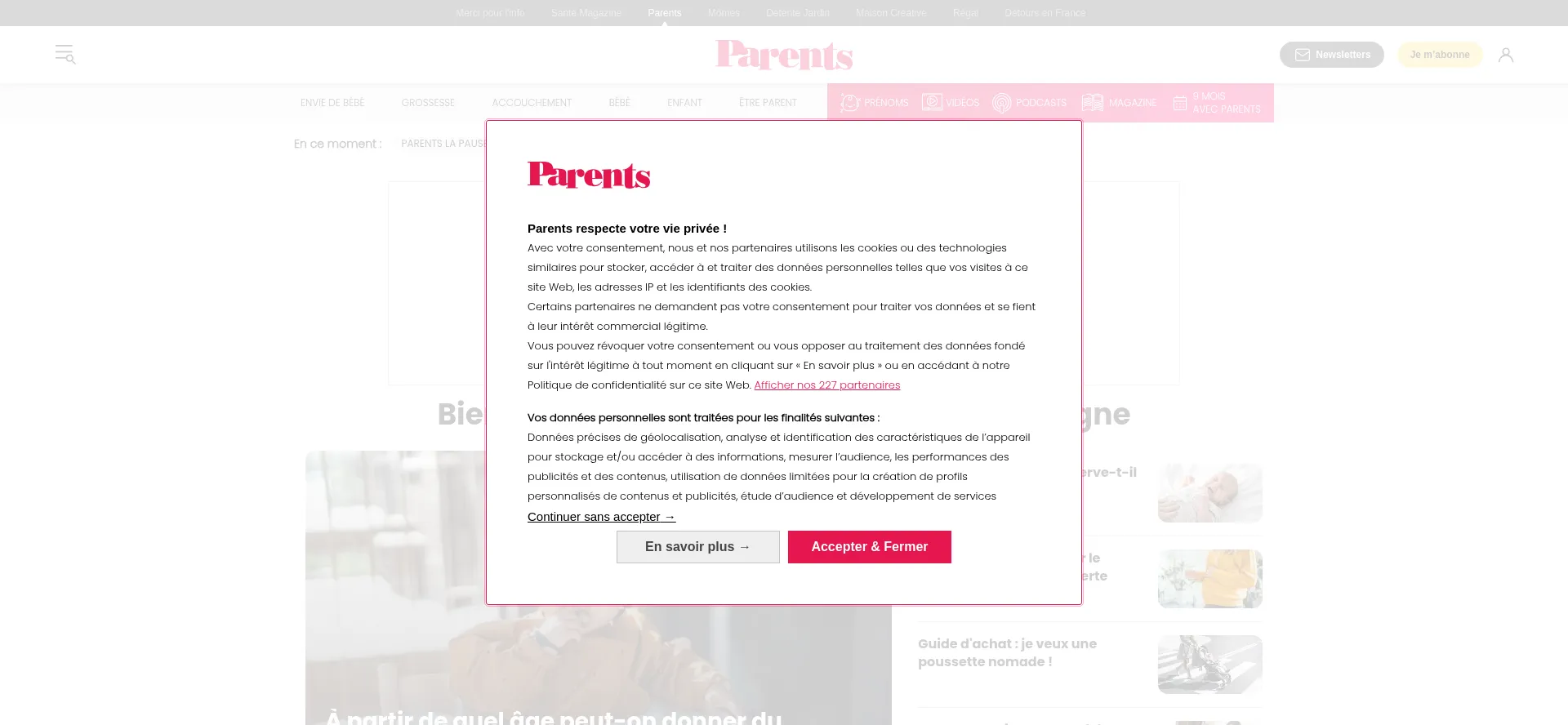 Website screenshot of Parents.fr