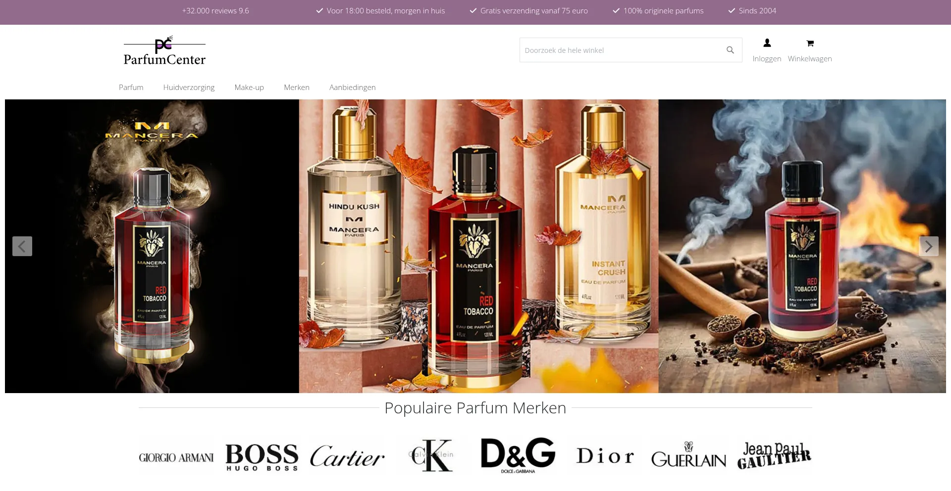 Website screenshot of Parfumcenter.nl