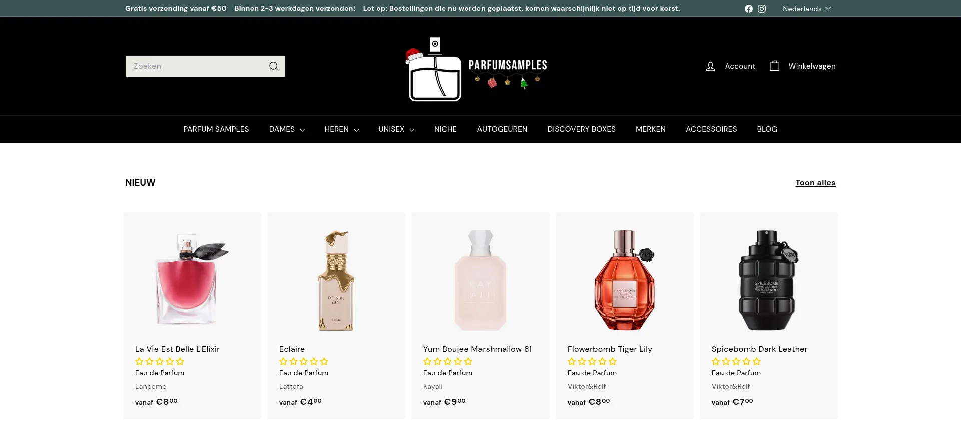 Website screenshot of Parfumsamples.be