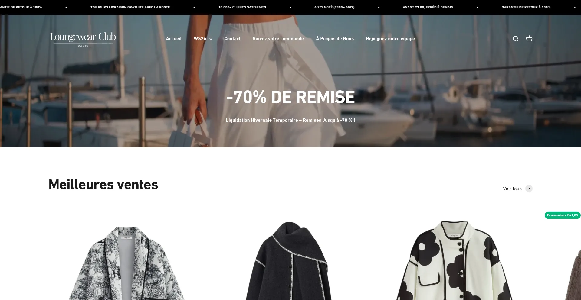 Website screenshot of Parisloungewearclub.fr