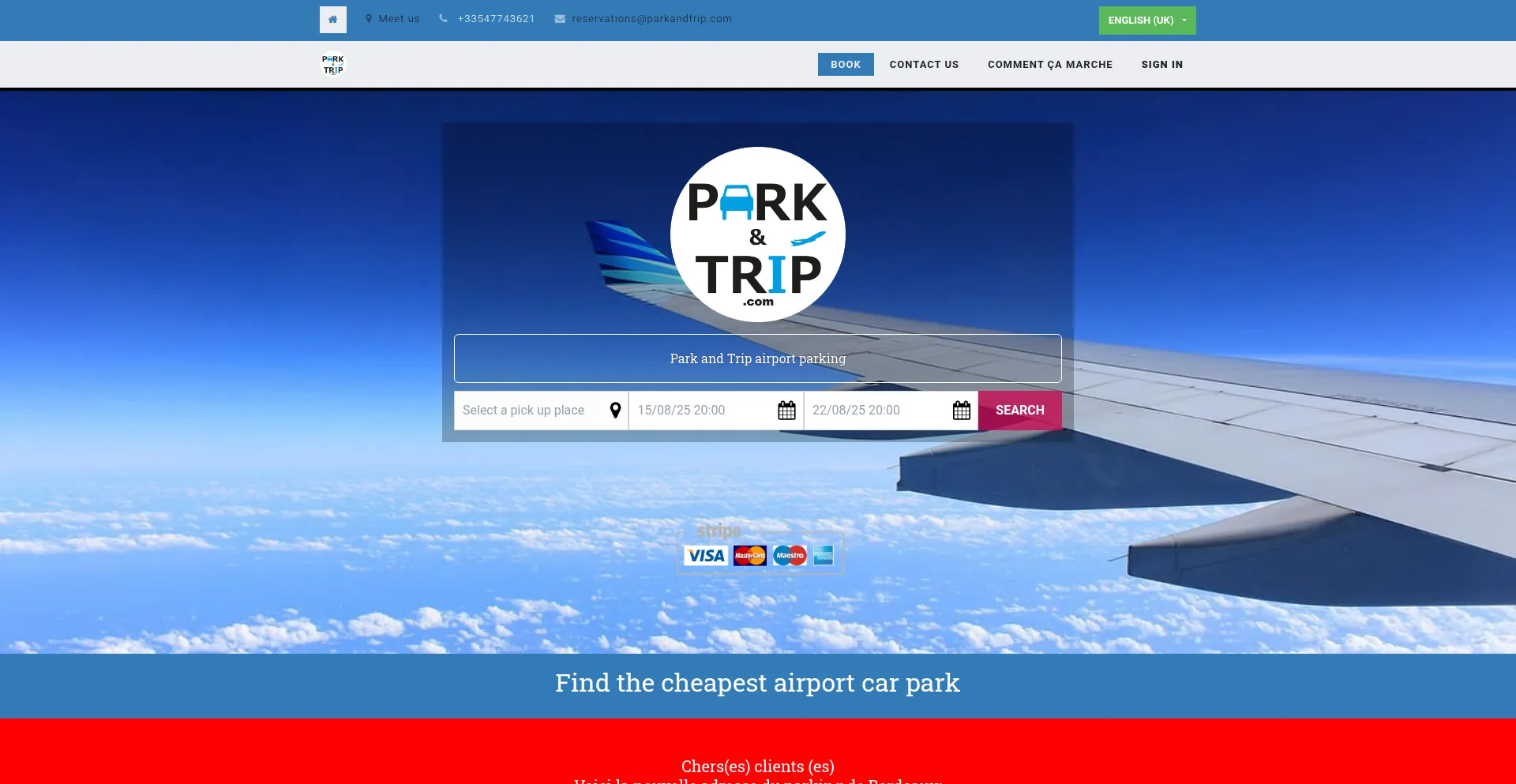 Website screenshot of Parkandtrip.com