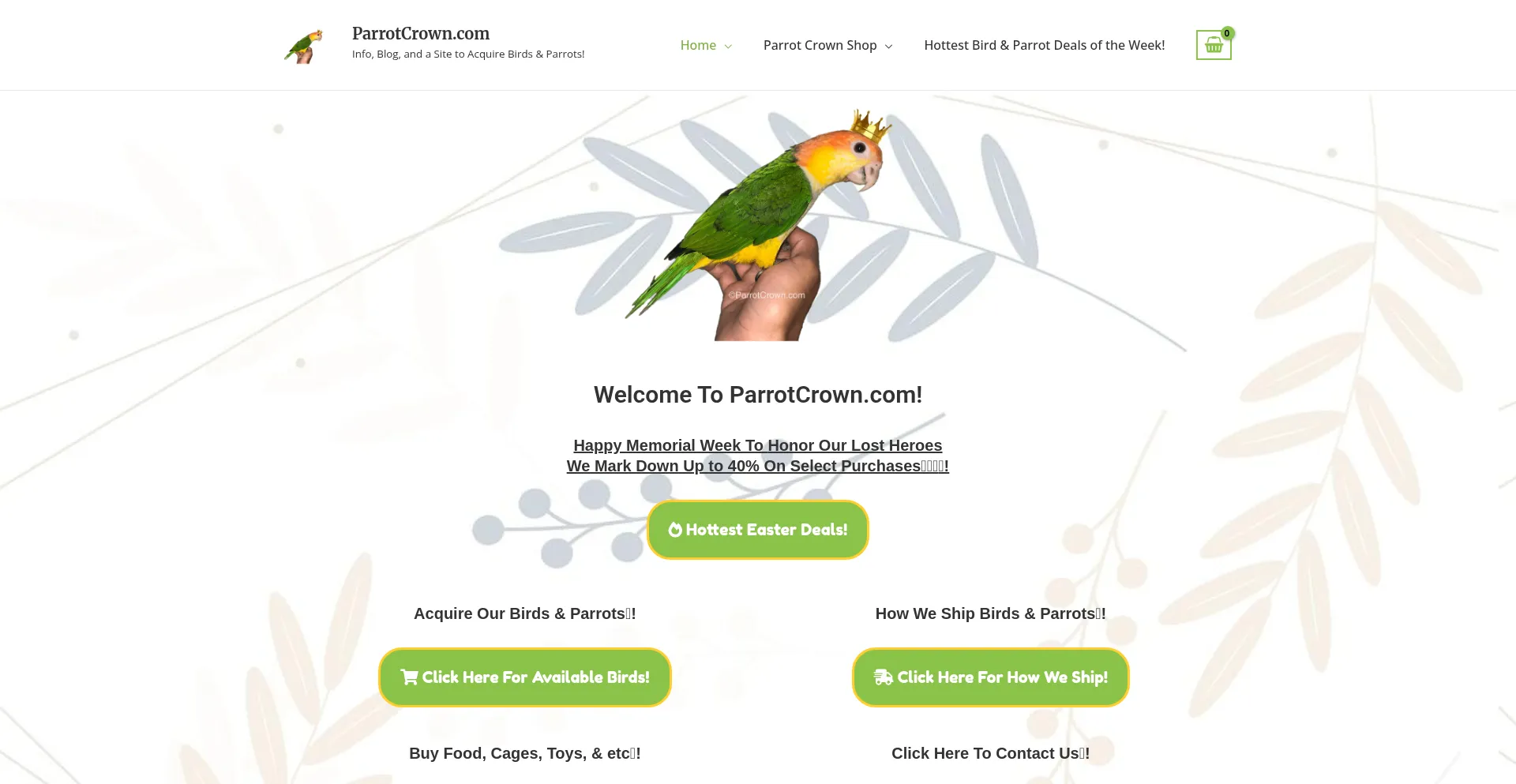Website screenshot of Parrotcrown.com