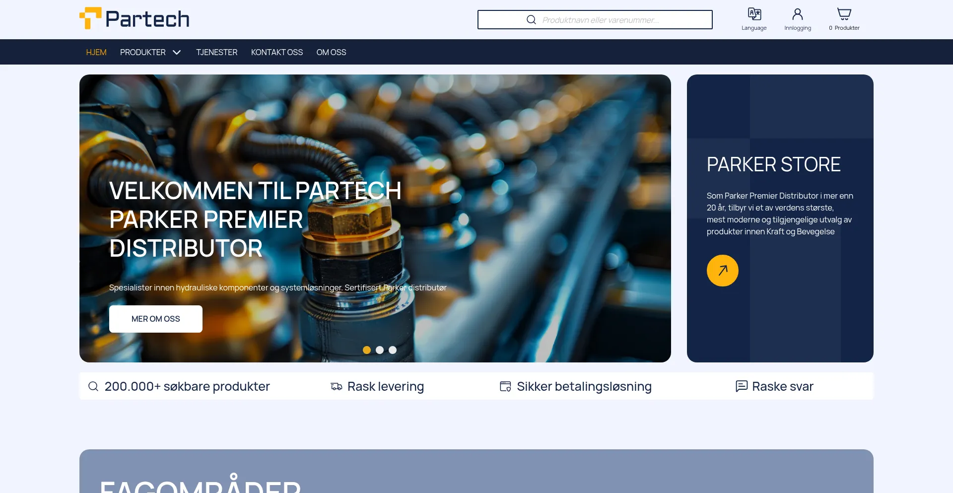 Website screenshot of Partech.no