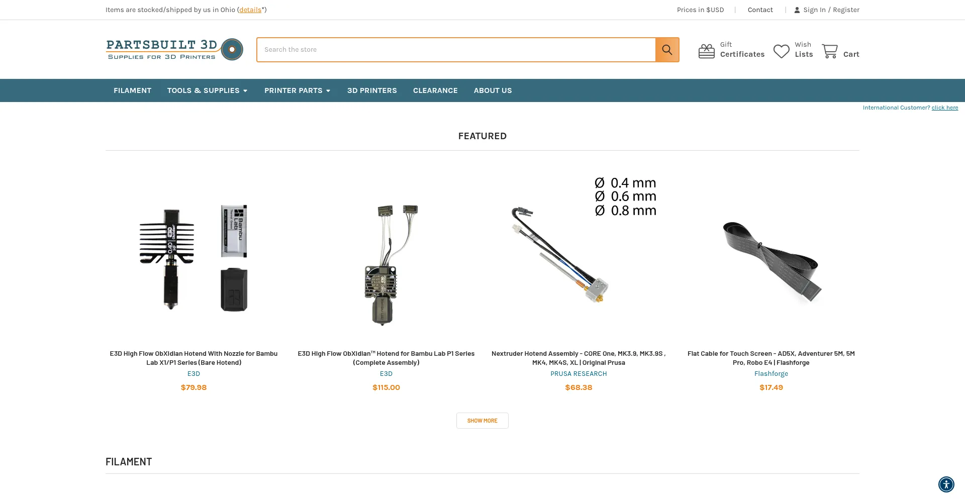 Website screenshot of Partsbuilt.com