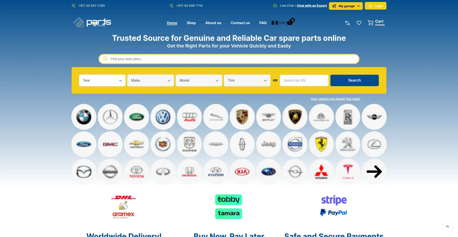 Website screenshot of Partsonclick.ae