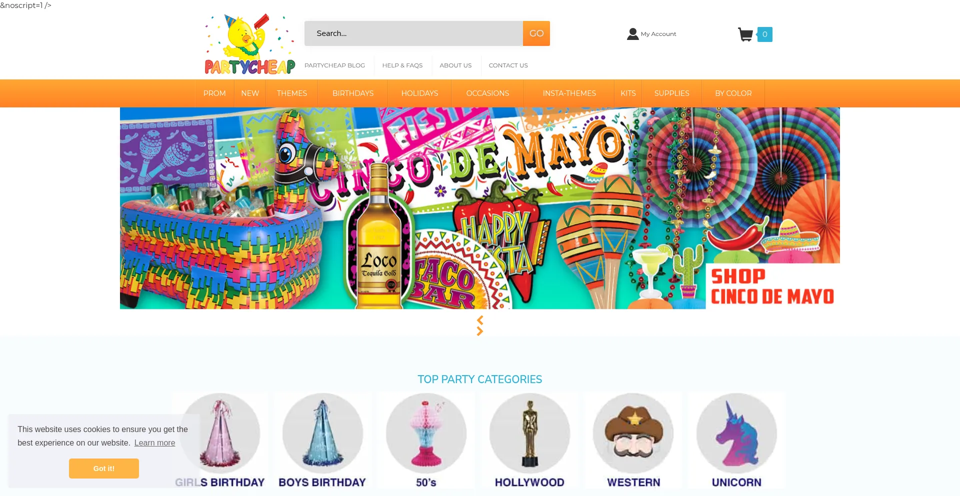 Website screenshot of Partycheap.com