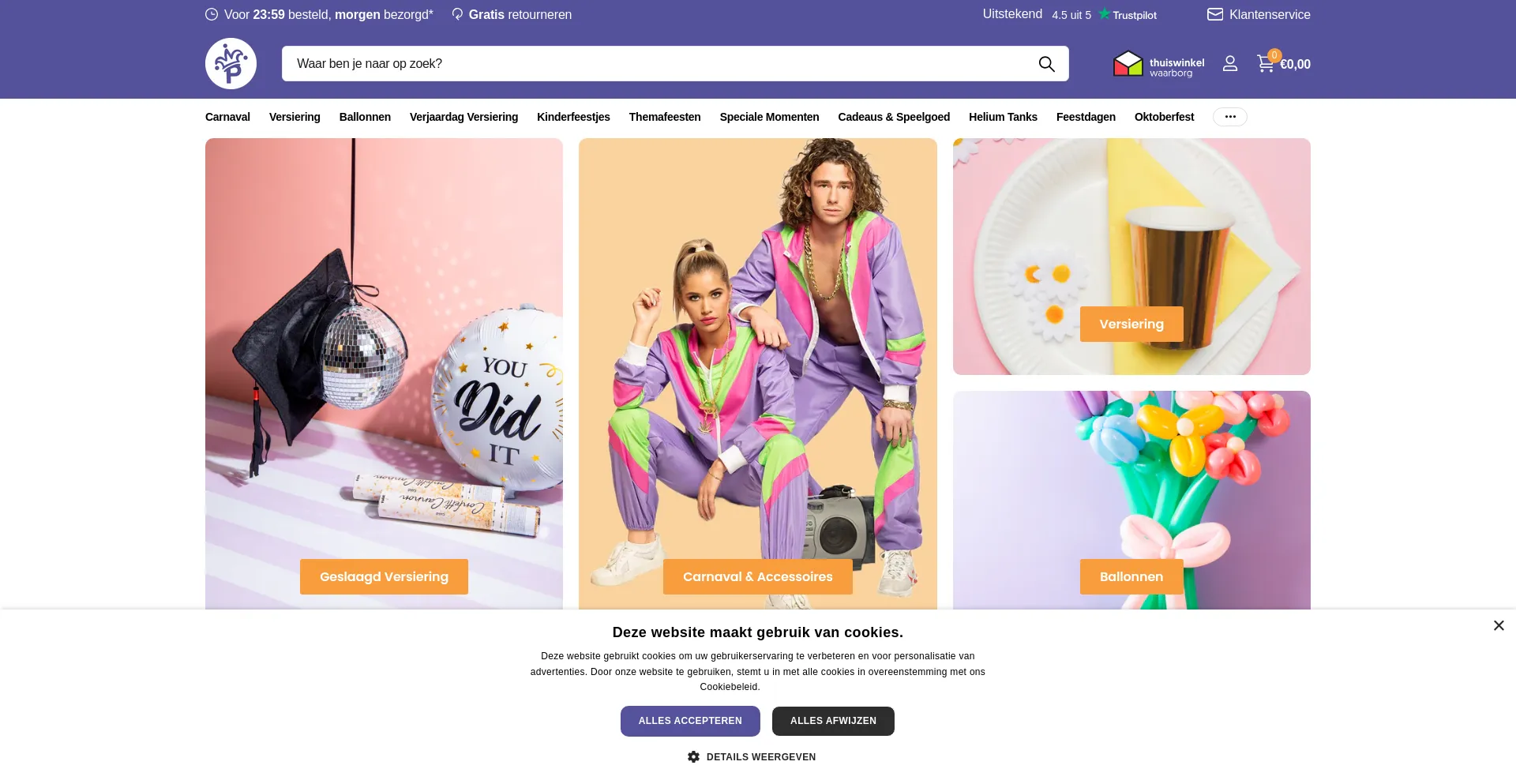 Website screenshot of Partywinkel.be