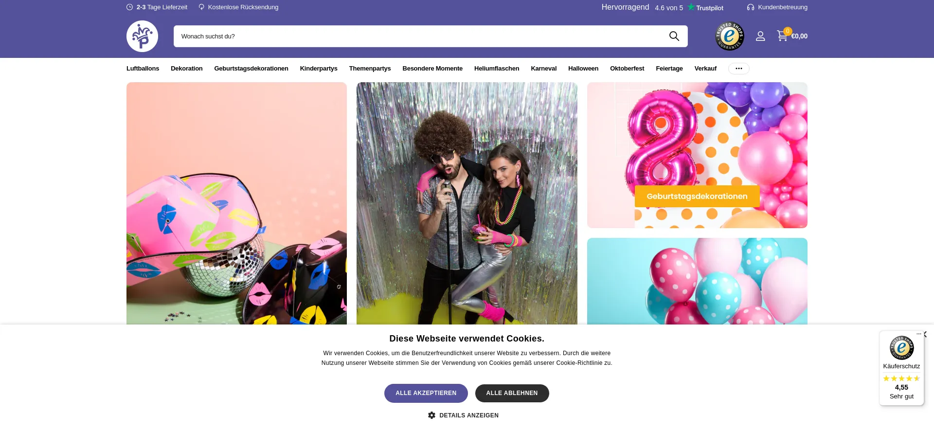 Website screenshot of Partywinkel.de