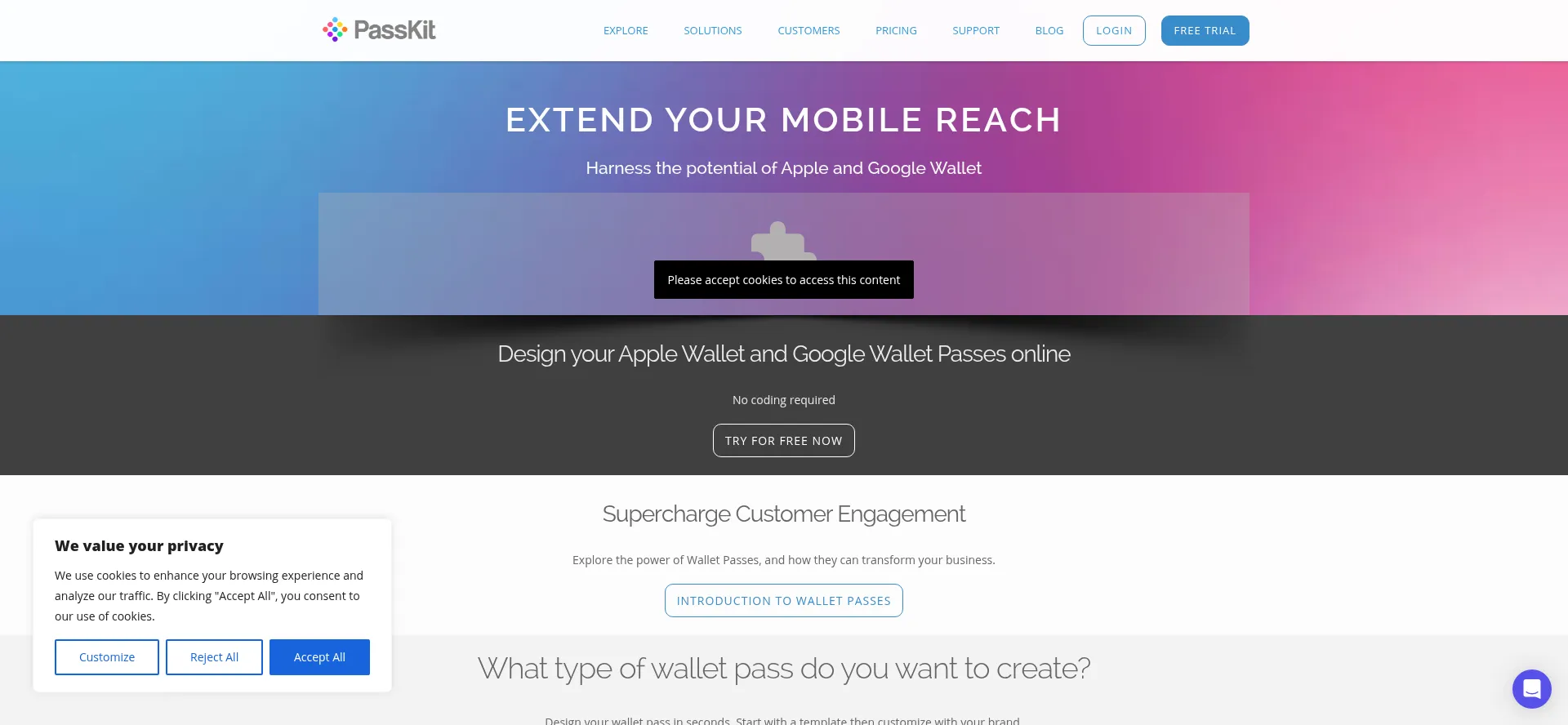 Website screenshot of Passkit.com