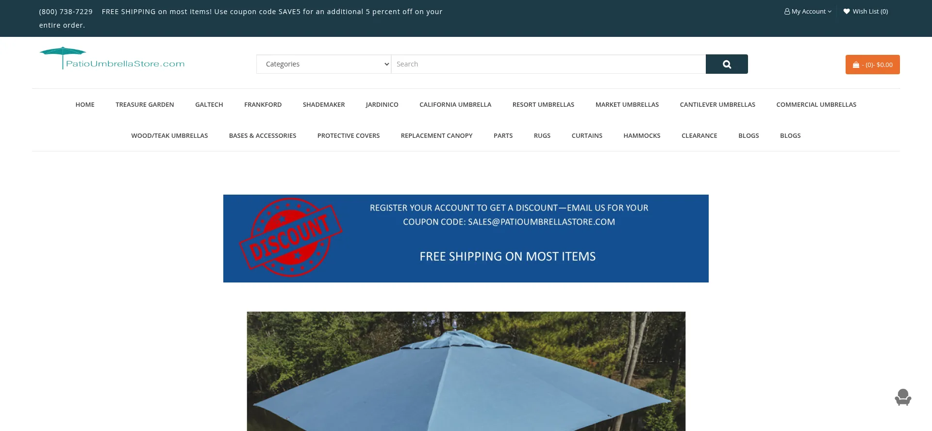 Website screenshot of Patioumbrellastore.com