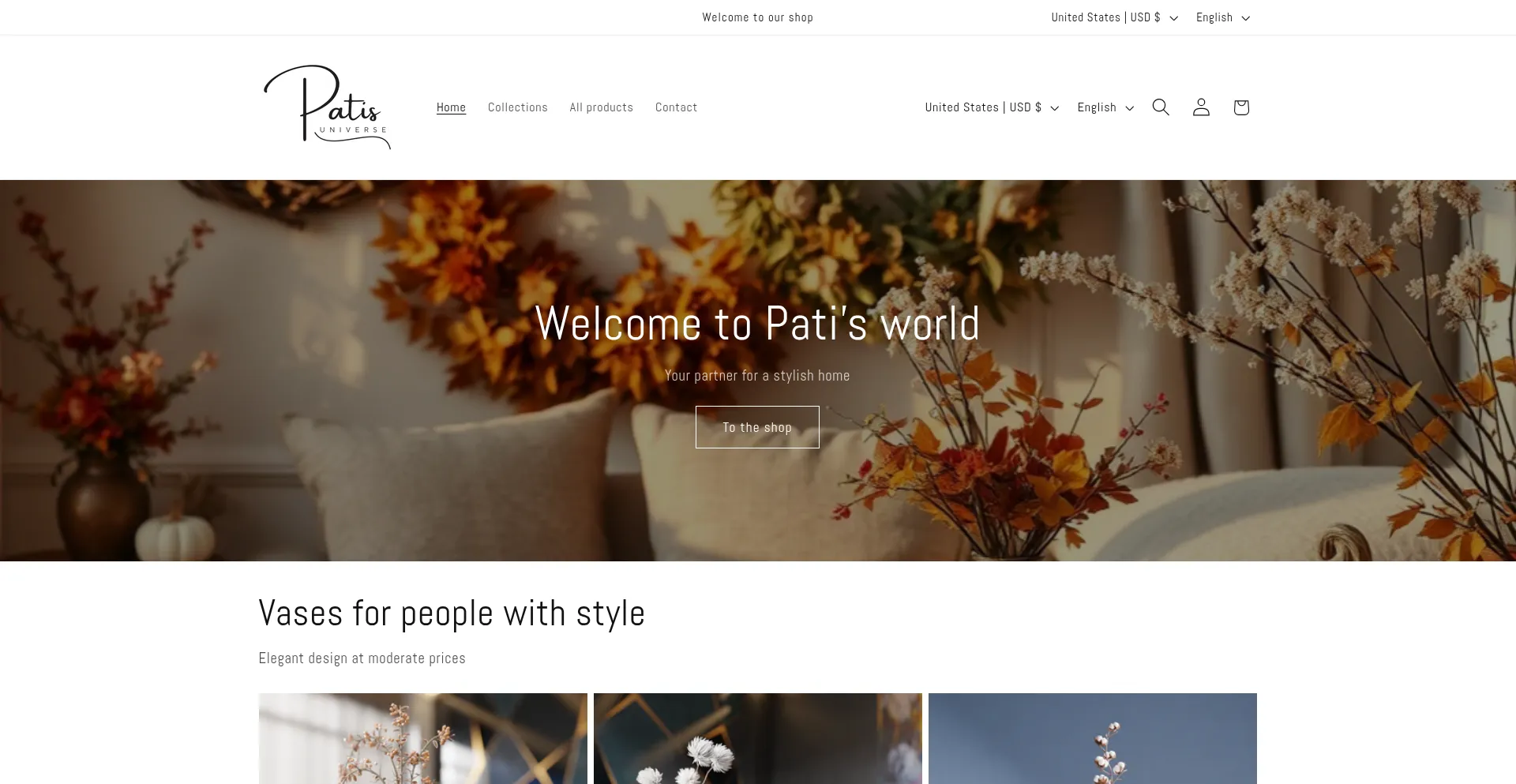 Website screenshot of Patis-universe.com