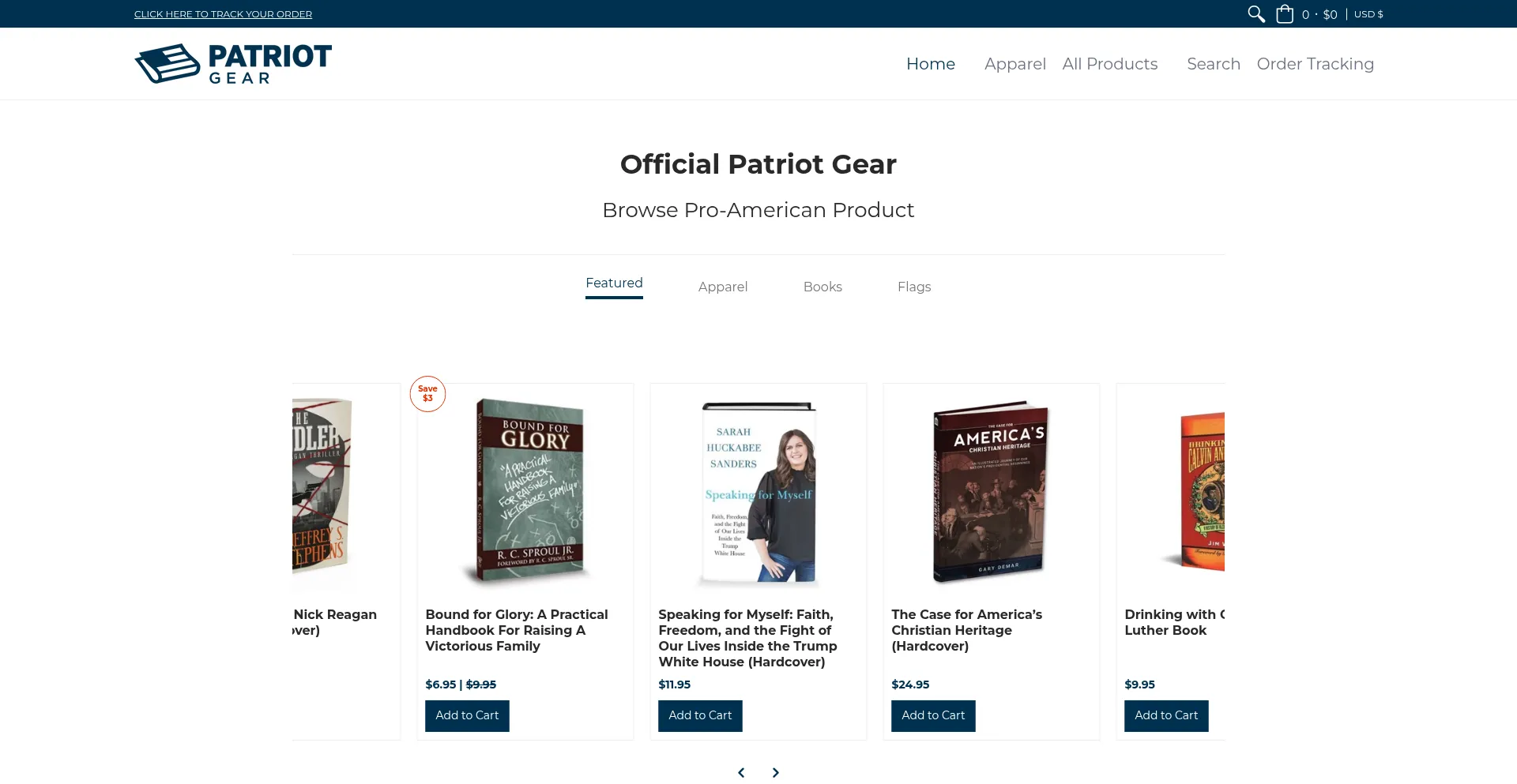 Website screenshot of Patriotgear.com