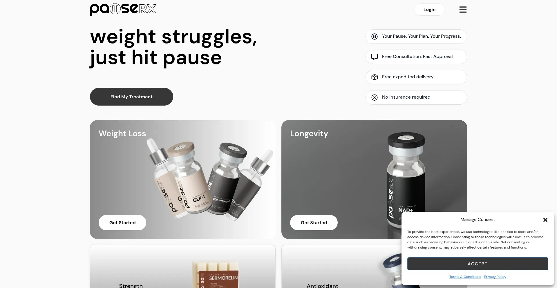 Website screenshot of Pauserx.com