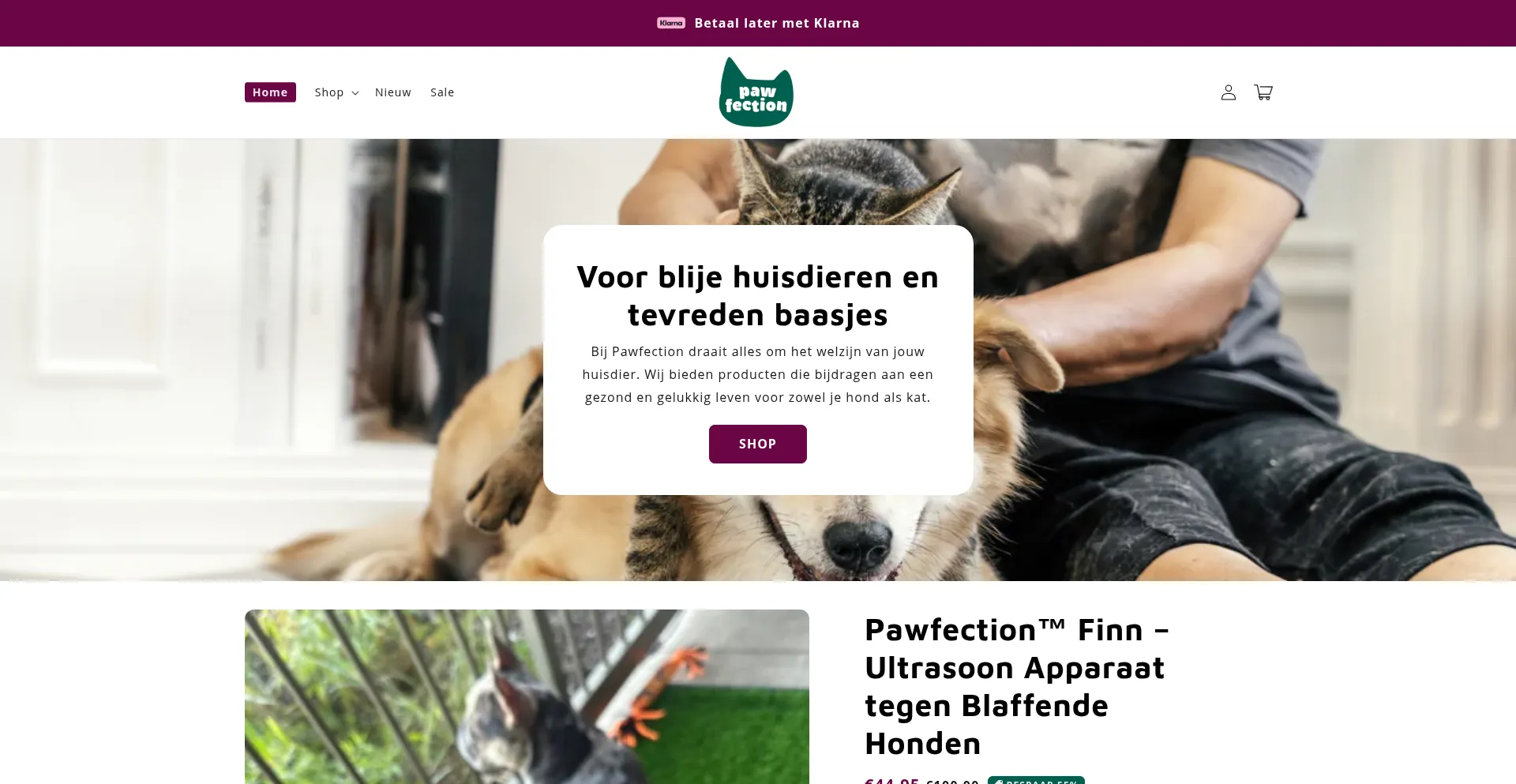 Website screenshot of Pawfection.nl