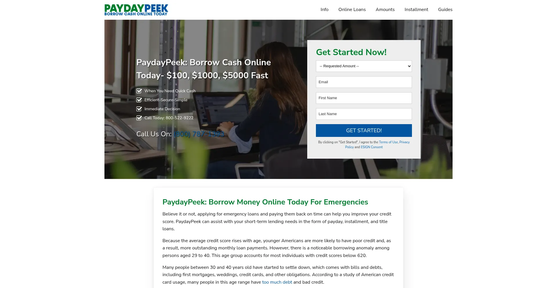 Website screenshot of Paydaypeek.com