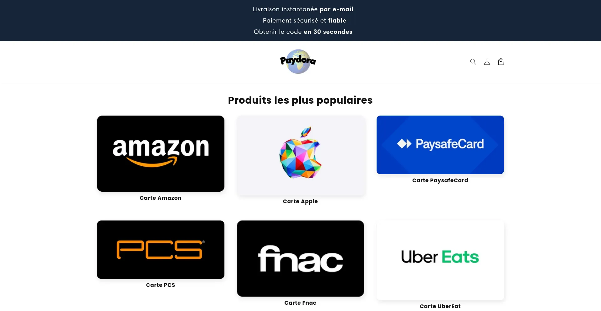 Website screenshot of Paydora-fr.myshopify.com