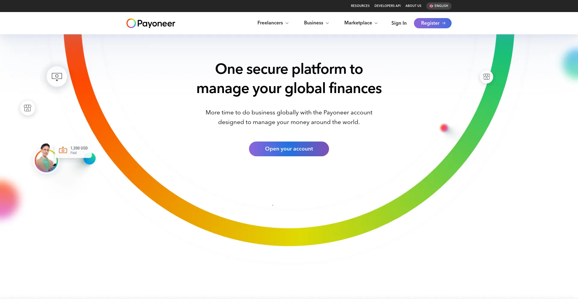 Website screenshot of Payoneer.com
