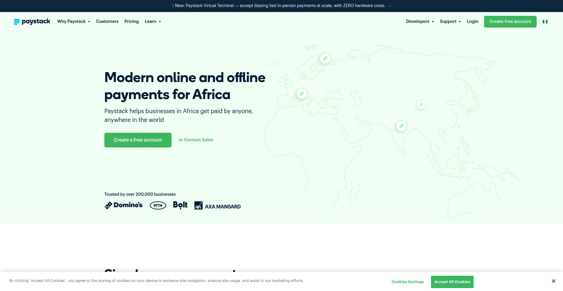 Website screenshot of Paystack.com