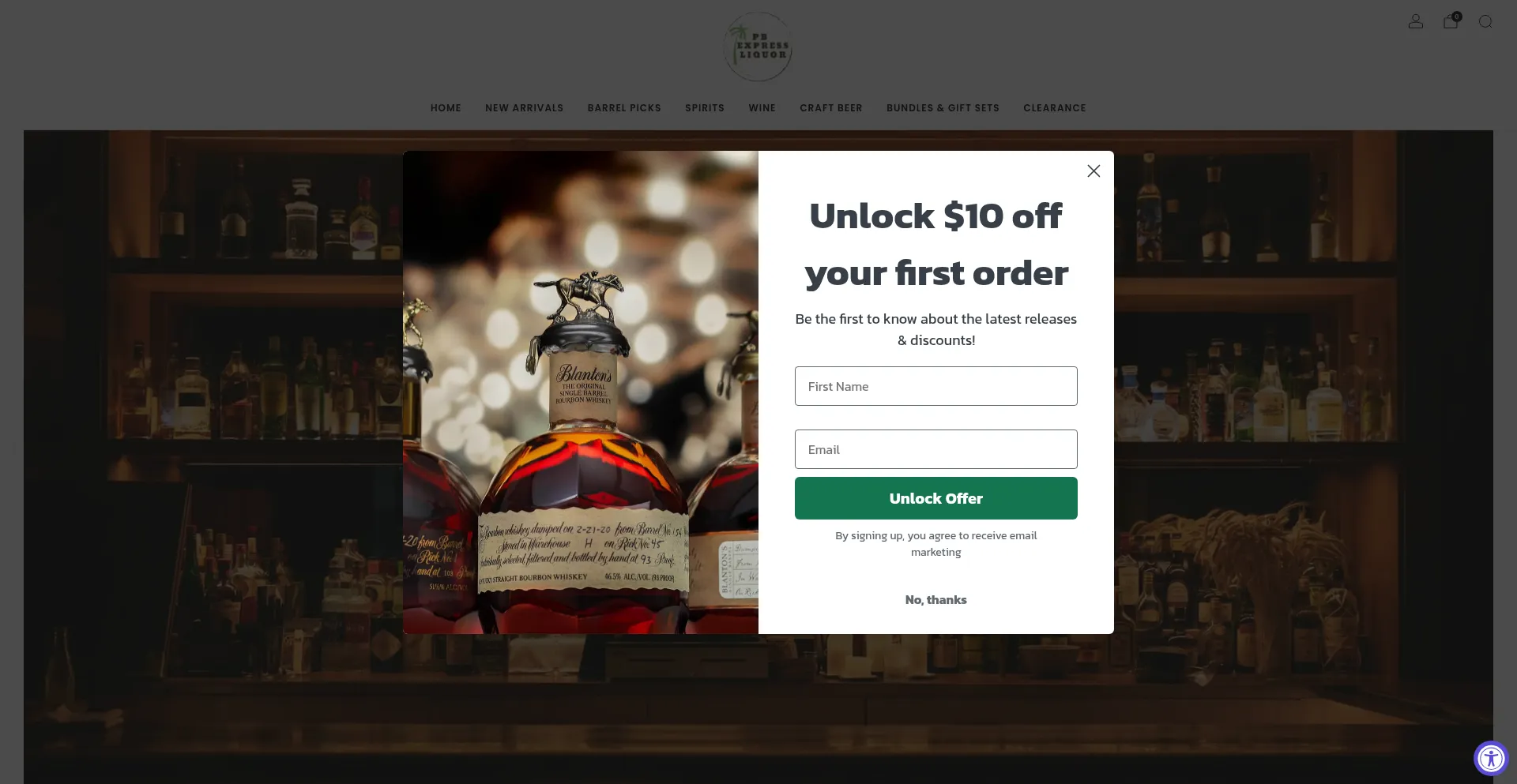 Website screenshot of Pbexpressliquor.com