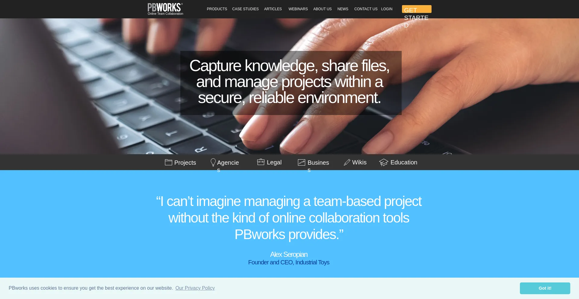 Website screenshot of Pbworks.com