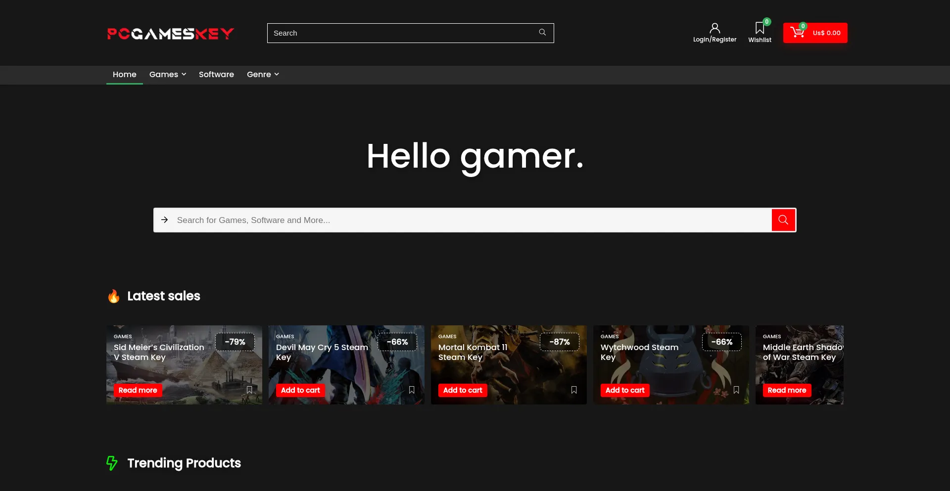 Website screenshot of Pcgameskey.com