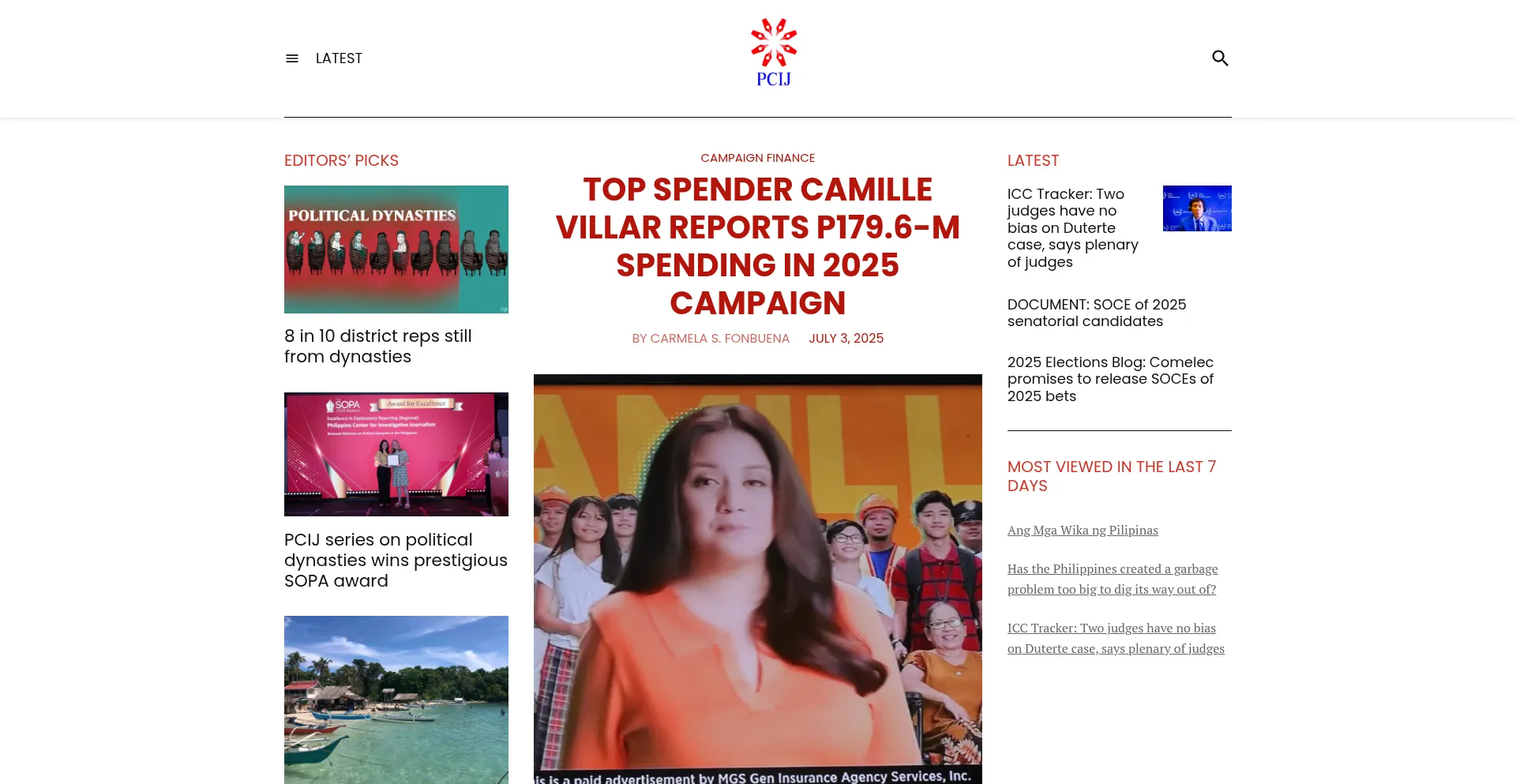 Website screenshot of Pcij.org